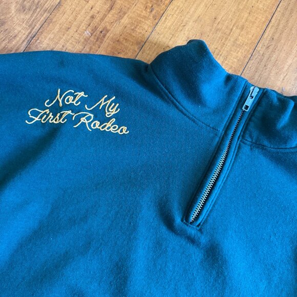 Not My First Rodeo Green Zip-Up Sweater - Picture 2 of 4